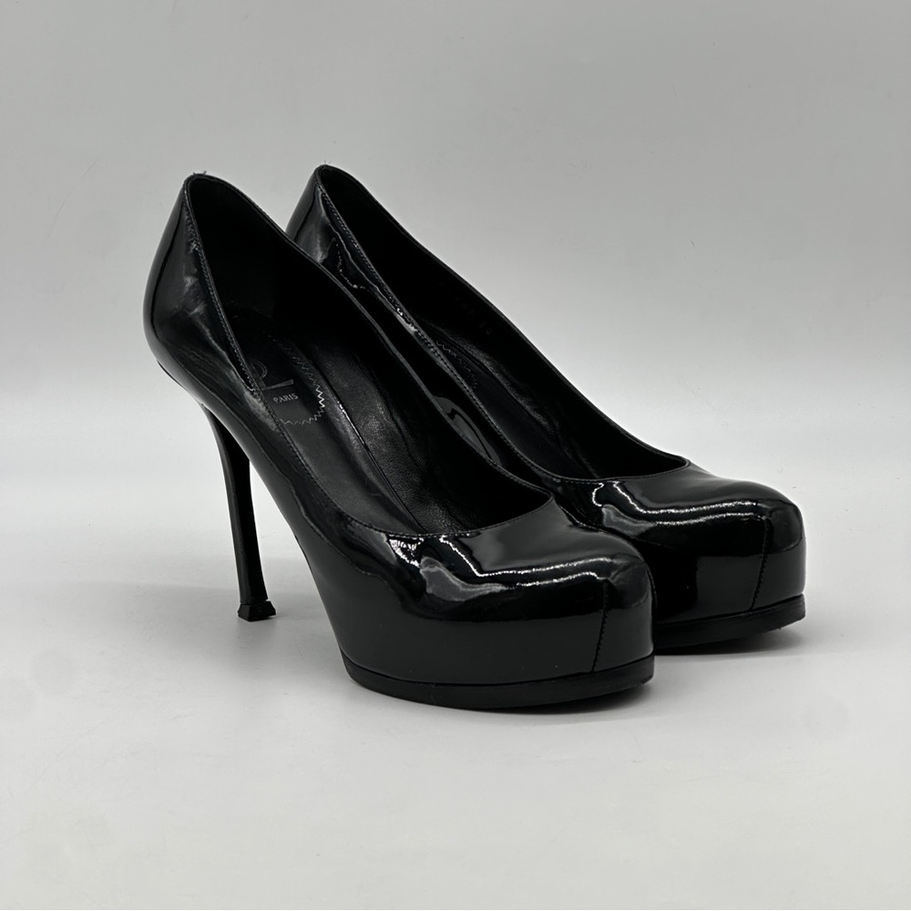 Yves Saint Laurent TRIBTOO VITELLO VERNICE SOFT 80 Black Pump. Size 8 - Picture 8 of 10